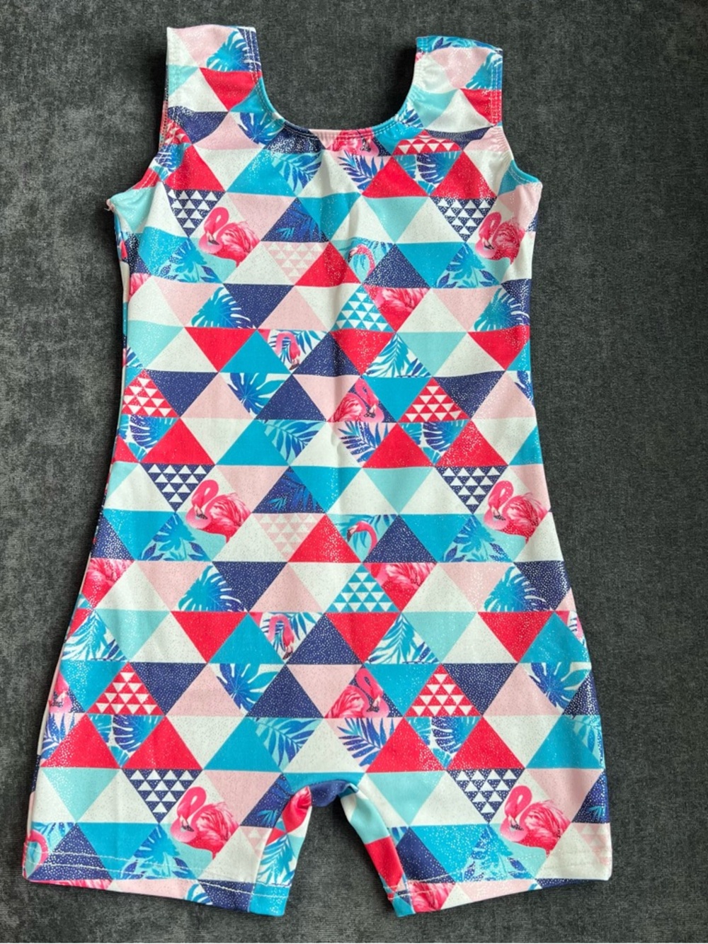 Funnycokid Girls Geometric Flamingo Leotard Size 4/5